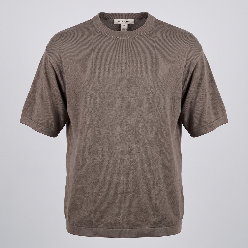 Pronto Uomo Mens XL Brown Silk Short Sleeve Knit Sweater Crew Neck Solid